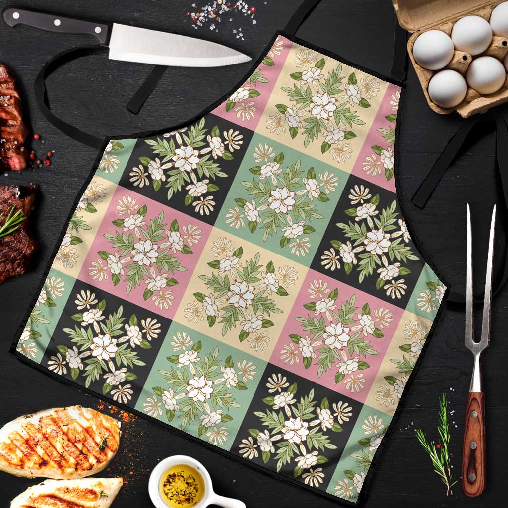 Seamless Pattern Maile and Pikake Lei Apron Squares Maile Leaf LT9 Green - Polynesian Pride