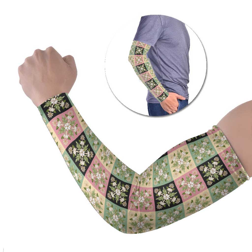 Seamless Pattern Maile and Pikake Lei Arm Sleeves Squares Maile Leaf - Polynesian Pride