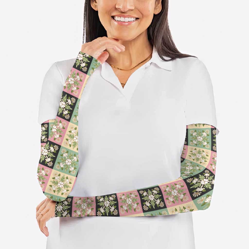 Seamless Pattern Maile and Pikake Lei Arm Sleeves Squares Maile Leaf - Polynesian Pride