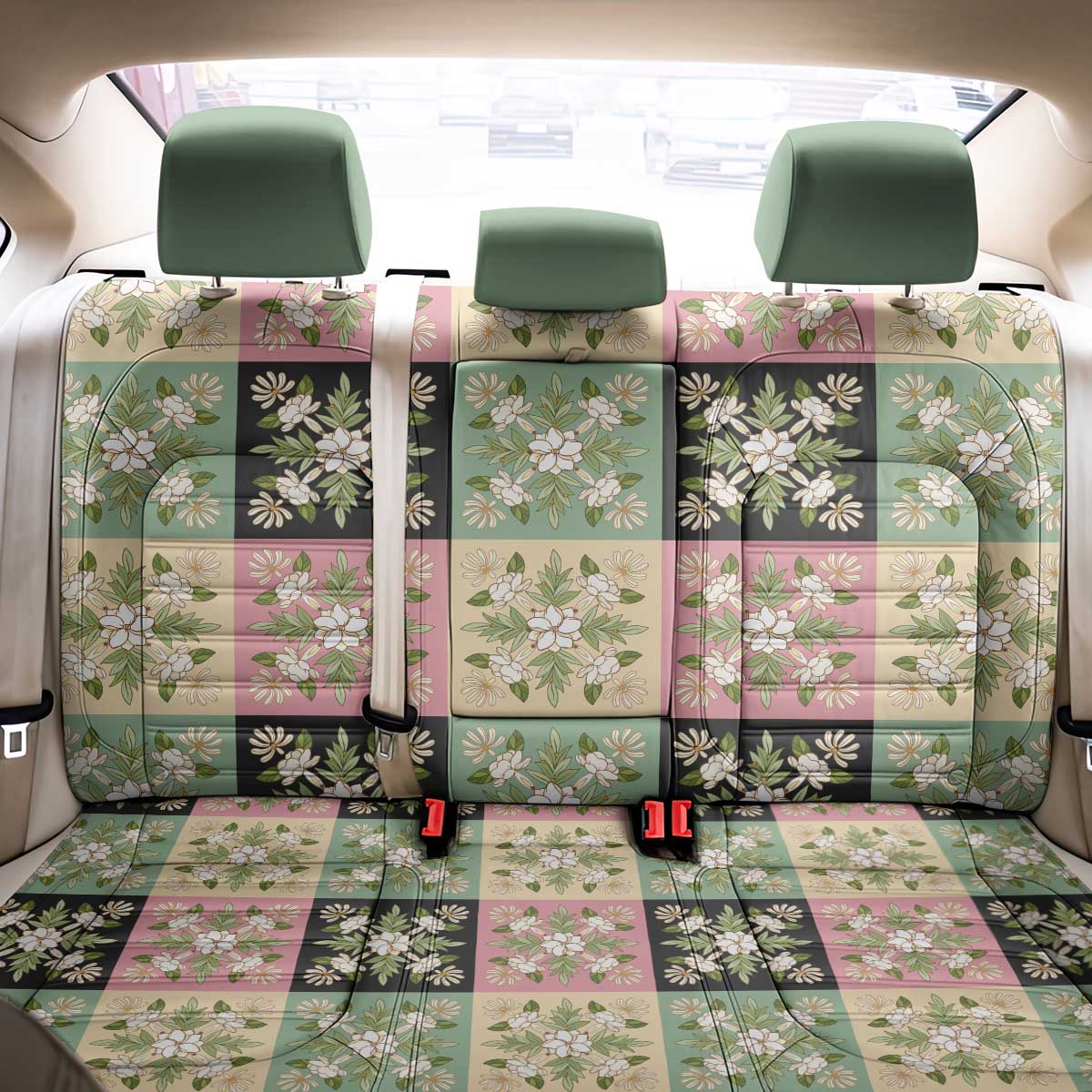 Seamless Pattern Maile and Pikake Lei Back Car Seat Cover Squares Maile Leaf - Polynesian Pride