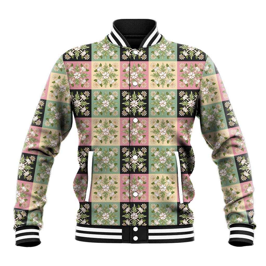 Seamless Pattern Maile and Pikake Lei Baseball Jacket Squares Maile Leaf LT9 Unisex Green - Polynesian Pride