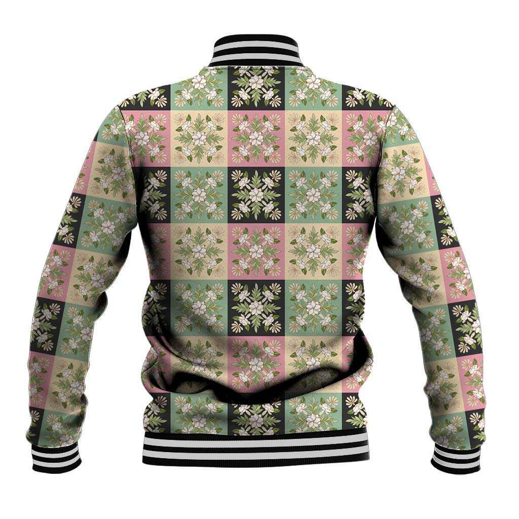 Seamless Pattern Maile and Pikake Lei Baseball Jacket Squares Maile Leaf LT9 - Polynesian Pride