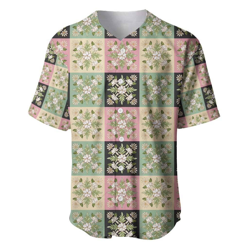 Seamless Pattern Maile and Pikake Lei Baseball Jersey Squares Maile Leaf - Polynesian Pride
