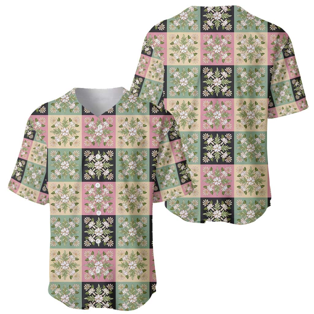 Seamless Pattern Maile and Pikake Lei Baseball Jersey Squares Maile Leaf - Polynesian Pride