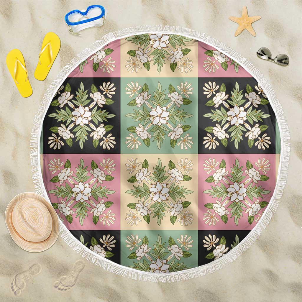 Seamless Pattern Maile and Pikake Lei Beach Blanket Squares Maile Leaf LT9 One Size 150cm Green - Polynesian Pride
