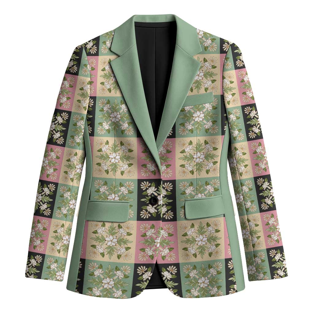 Seamless Pattern Maile and Pikake Lei Blazer Squares Maile Leaf LT9 Unisex Green - Polynesian Pride