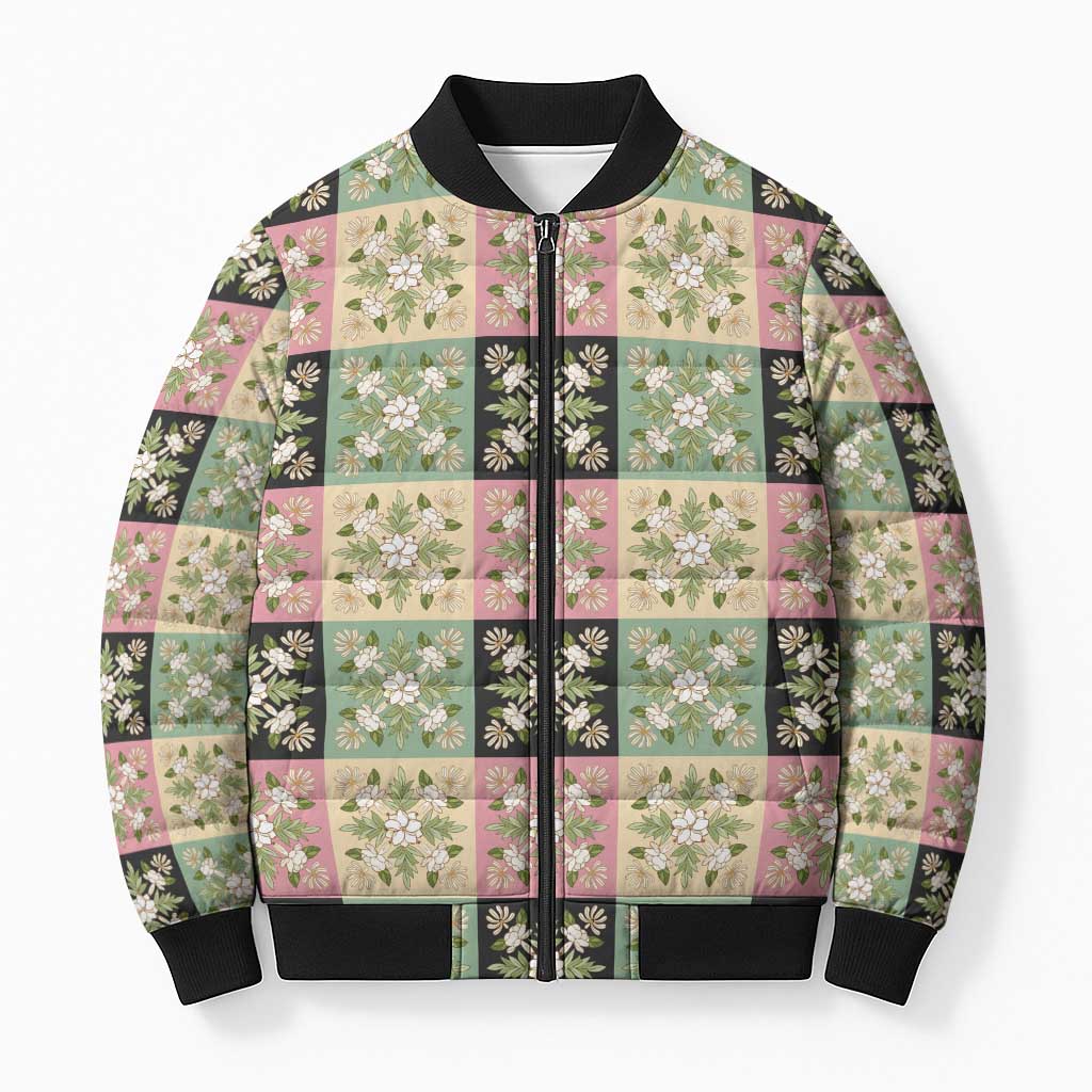 Seamless Pattern Maile and Pikake Lei Bomber Puffer Jacket Squares Maile Leaf LT9 Unisex Green - Polynesian Pride