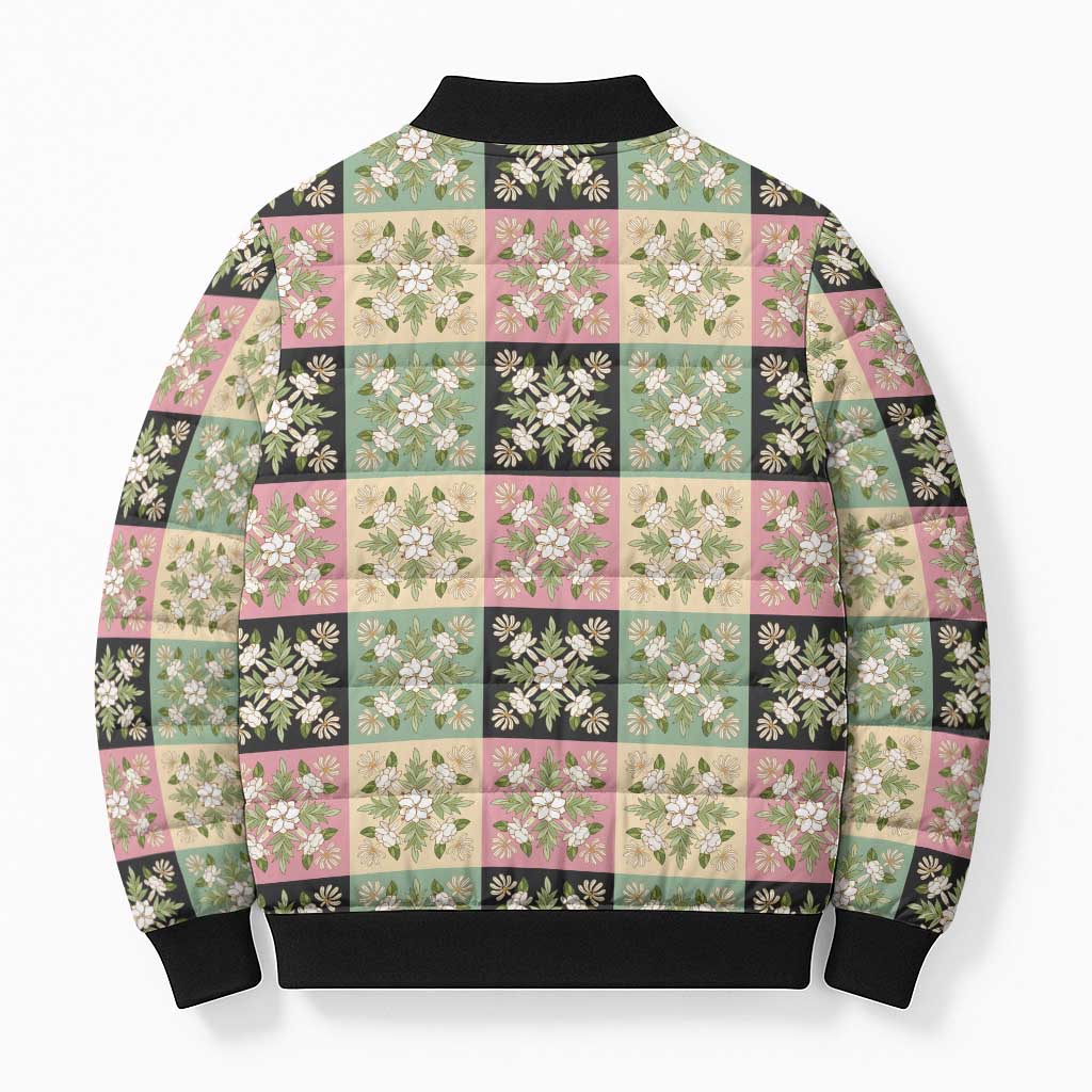 Seamless Pattern Maile and Pikake Lei Bomber Puffer Jacket Squares Maile Leaf LT9 - Polynesian Pride