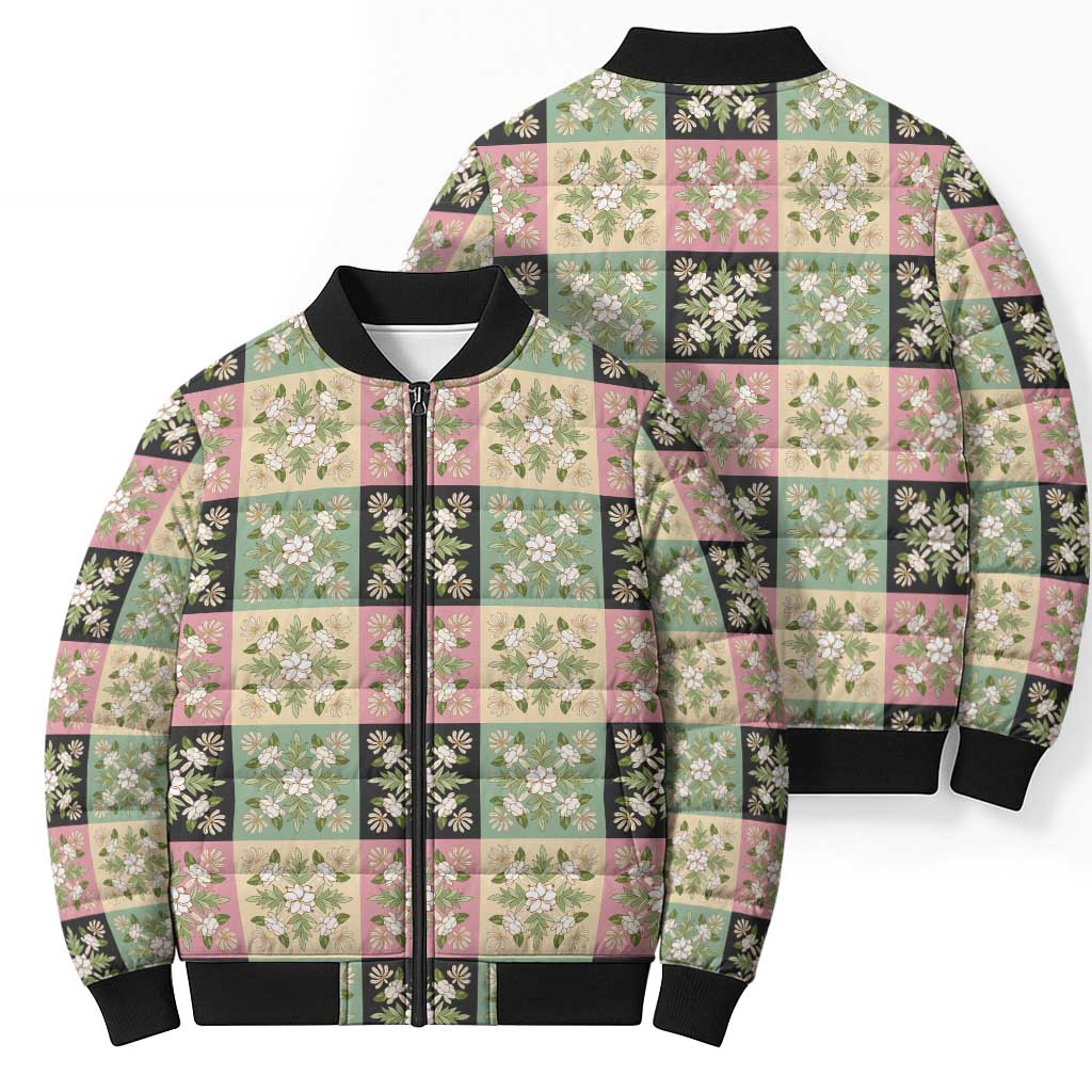 Seamless Pattern Maile and Pikake Lei Bomber Puffer Jacket Squares Maile Leaf LT9 - Polynesian Pride