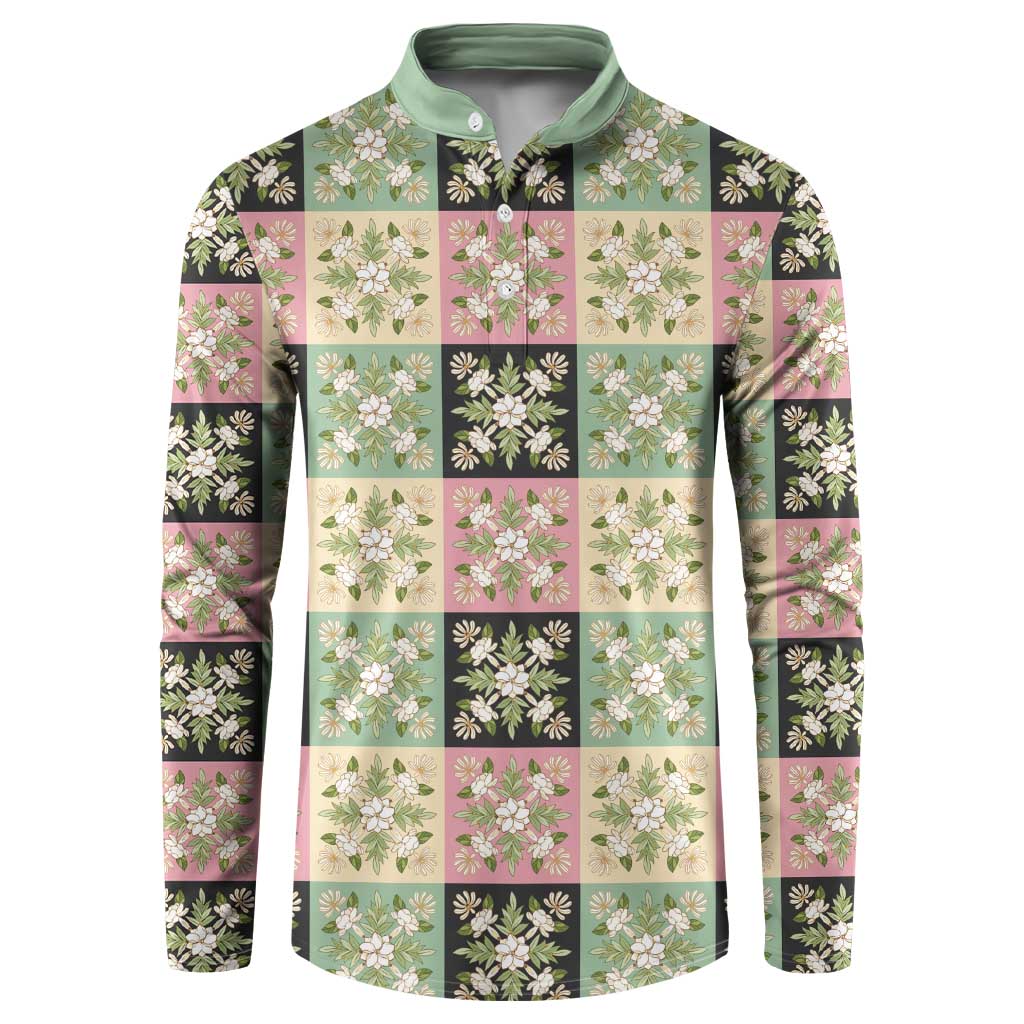 Seamless Pattern Maile and Pikake Lei Button Sweatshirt Squares Maile Leaf LT9 Green - Polynesian Pride