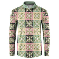 Seamless Pattern Maile and Pikake Lei Button Sweatshirt Squares Maile Leaf LT9 Green - Polynesian Pride