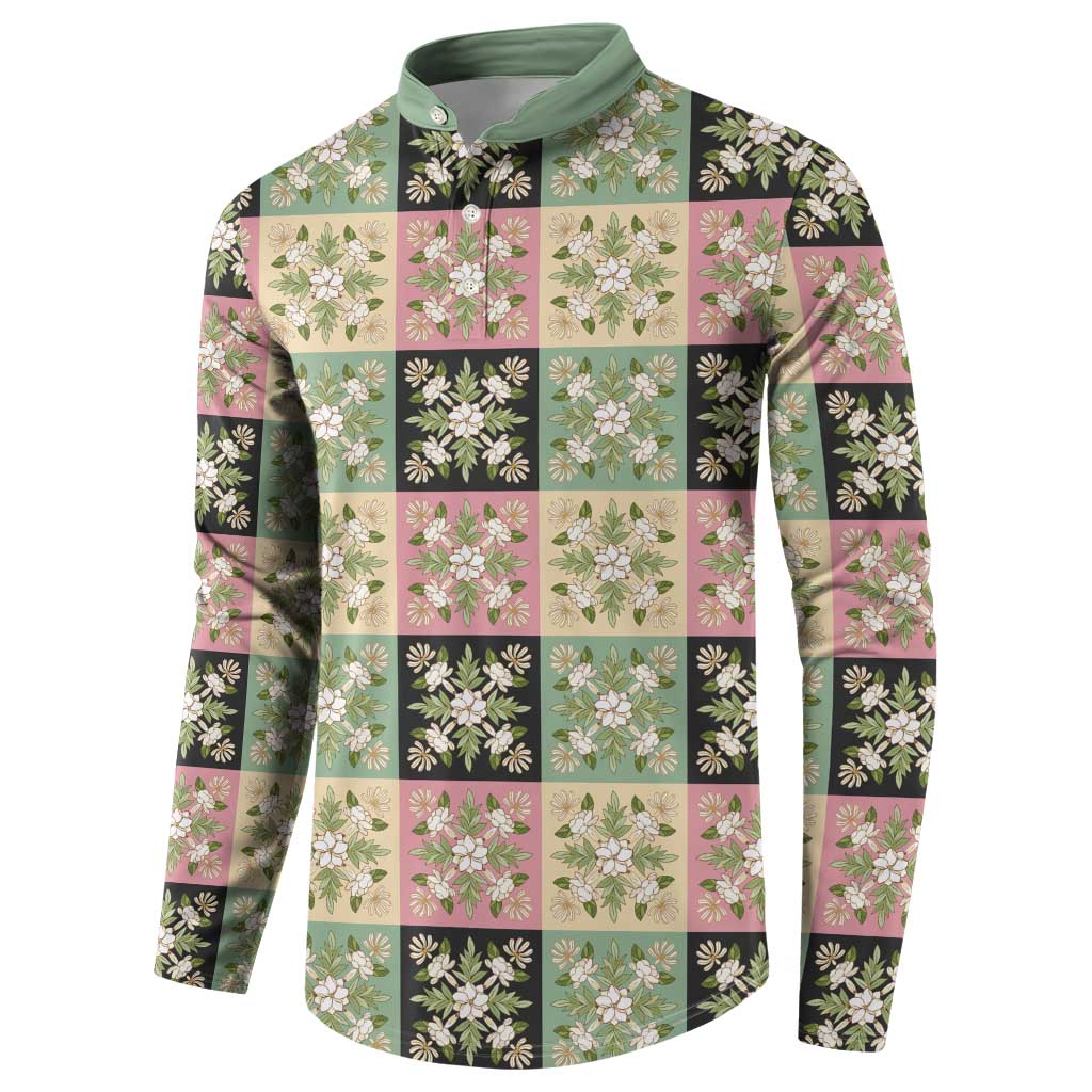 Seamless Pattern Maile and Pikake Lei Button Sweatshirt Squares Maile Leaf LT9 - Polynesian Pride