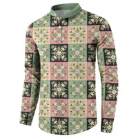 Seamless Pattern Maile and Pikake Lei Button Sweatshirt Squares Maile Leaf LT9 - Polynesian Pride