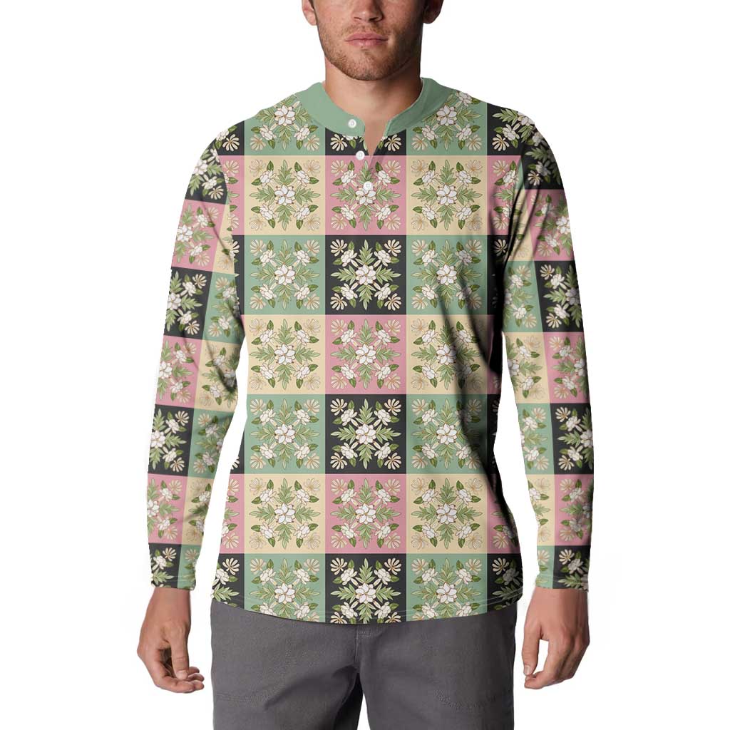 Seamless Pattern Maile and Pikake Lei Button Sweatshirt Squares Maile Leaf LT9 - Polynesian Pride