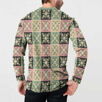 Seamless Pattern Maile and Pikake Lei Button Sweatshirt Squares Maile Leaf LT9 - Polynesian Pride