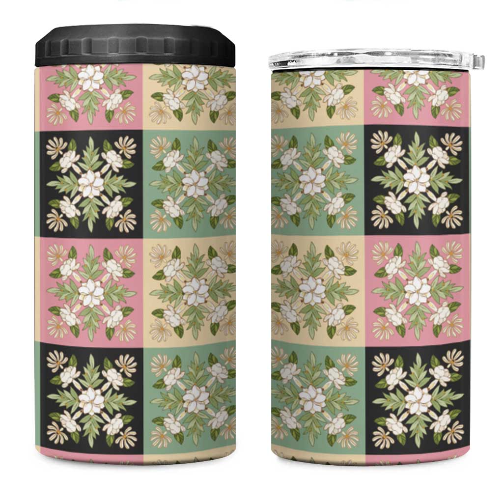 Seamless Pattern Maile and Pikake Lei 4 in 1 Can Cooler Tumbler Squares Maile Leaf LT9 One Size: 16 oz Green - Polynesian Pride