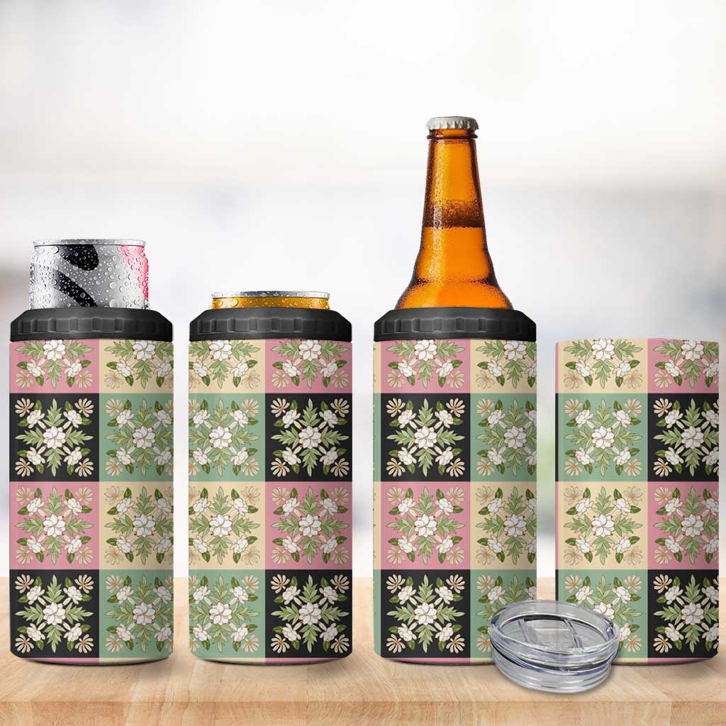 Seamless Pattern Maile and Pikake Lei 4 in 1 Can Cooler Tumbler Squares Maile Leaf LT9 - Polynesian Pride