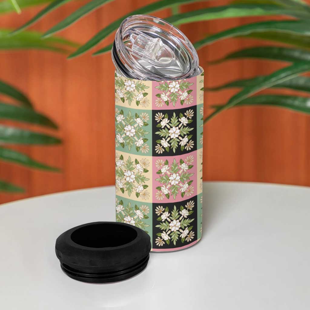 Seamless Pattern Maile and Pikake Lei 4 in 1 Can Cooler Tumbler Squares Maile Leaf LT9 - Polynesian Pride