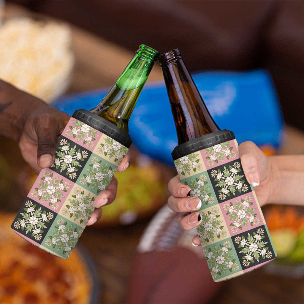 Seamless Pattern Maile and Pikake Lei 4 in 1 Can Cooler Tumbler Squares Maile Leaf LT9 - Polynesian Pride