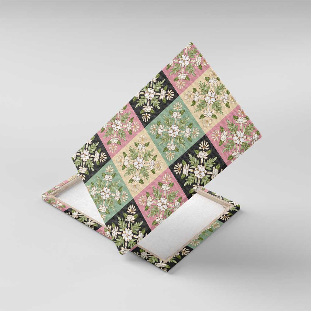 Seamless Pattern Maile and Pikake Lei Canvas Wall Art Squares Maile Leaf LT9 With Frame Green - Polynesian Pride