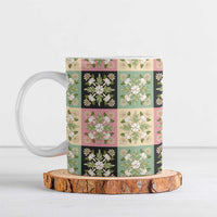 Seamless Pattern Maile and Pikake Lei Ceramic Mug Squares Maile Leaf LT9 Green - Polynesian Pride