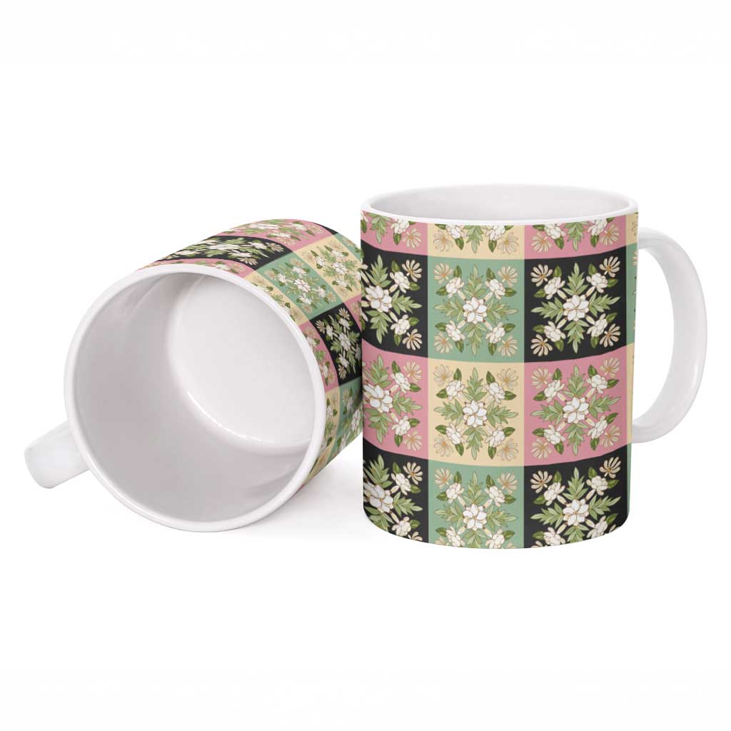 Seamless Pattern Maile and Pikake Lei Ceramic Mug Squares Maile Leaf LT9 - Polynesian Pride