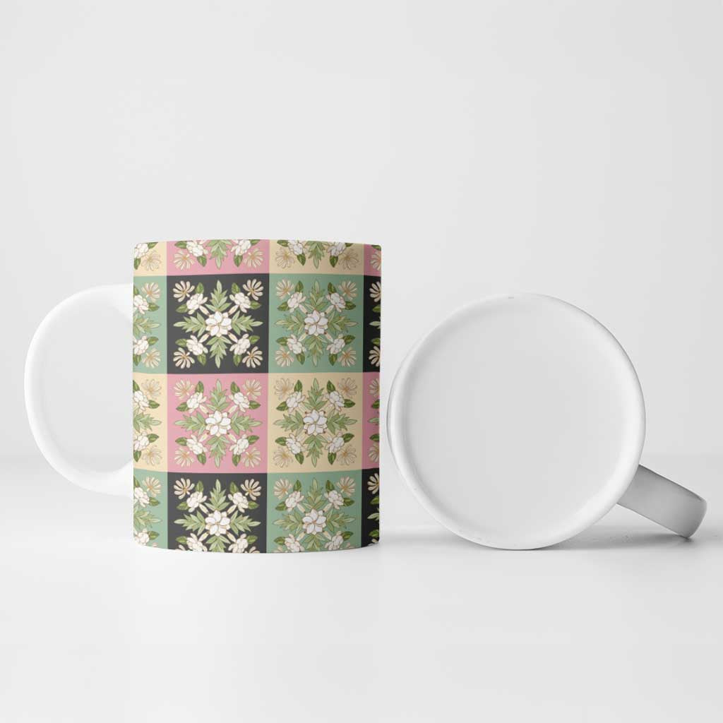 Seamless Pattern Maile and Pikake Lei Ceramic Mug Squares Maile Leaf LT9 - Polynesian Pride