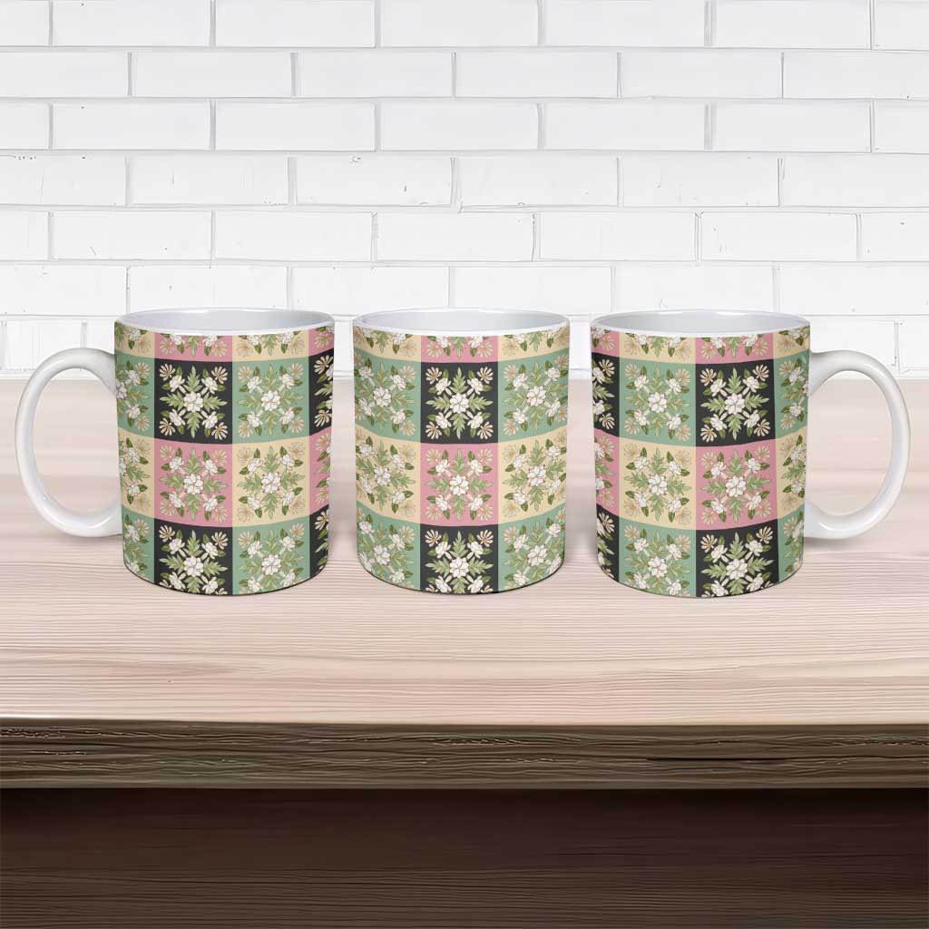 Seamless Pattern Maile and Pikake Lei Ceramic Mug Squares Maile Leaf LT9 - Polynesian Pride
