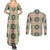 Seamless Pattern Maile and Pikake Lei Couples Matching Summer Maxi Dress and Long Sleeve Button Shirt Squares Maile Leaf - Polynesian Pride