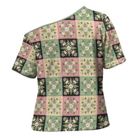 Seamless Pattern Maile and Pikake Lei Cross Shoulder Shirt Squares Maile Leaf LT9 - Polynesian Pride