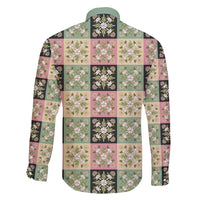 Seamless Pattern Maile and Pikake Lei Family Matching Long Sleeve Bodycon Dress and Hawaiian Shirt Squares Maile Leaf - Polynesian Pride