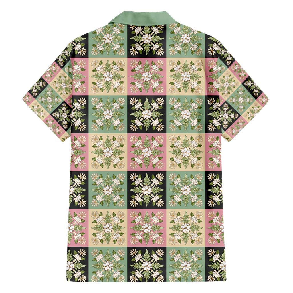 Seamless Pattern Maile and Pikake Lei Family Matching Short Sleeve Bodycon Dress and Hawaiian Shirt Squares Maile Leaf - Polynesian Pride
