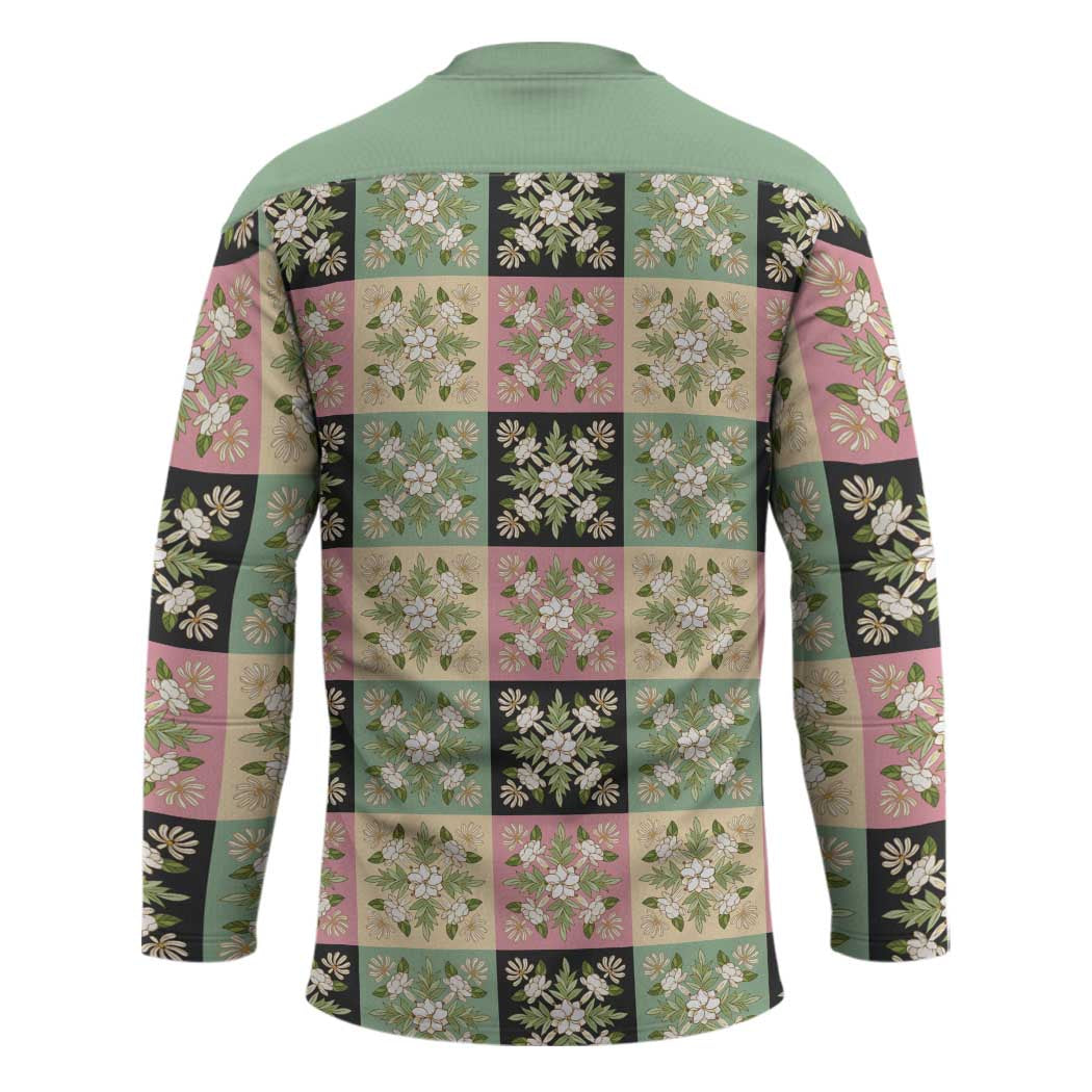 Seamless Pattern Maile and Pikake Lei Hockey Jersey Squares Maile Leaf LT9 - Polynesian Pride