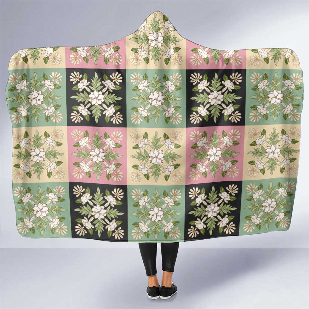 Seamless Pattern Maile and Pikake Lei Hooded Blanket Squares Maile Leaf - Polynesian Pride