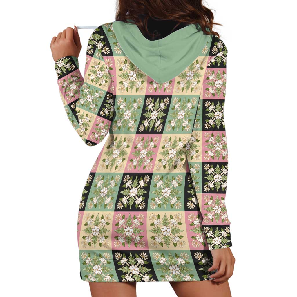 Seamless Pattern Maile and Pikake Lei Hoodie Dress Squares Maile Leaf - Polynesian Pride