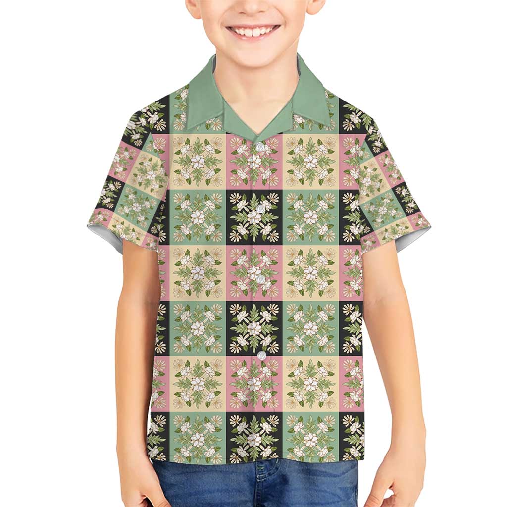 Seamless Pattern Maile and Pikake Lei Kid Hawaiian Shirt Squares Maile Leaf - Polynesian Pride