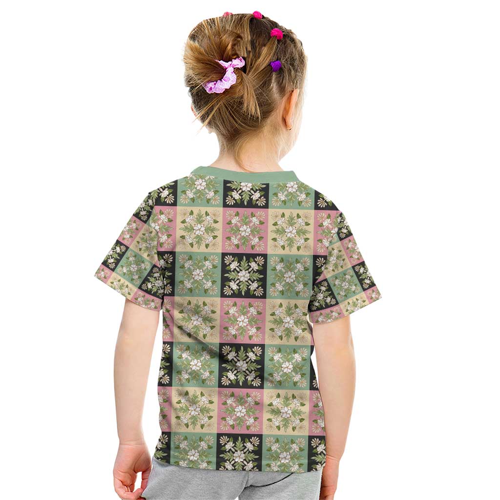 Seamless Pattern Maile and Pikake Lei Kid T Shirt Squares Maile Leaf - Polynesian Pride