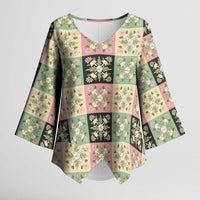 Seamless Pattern Maile and Pikake Lei Kimono Sleeve Blouse Squares Maile Leaf LT9 Female Green - Polynesian Pride