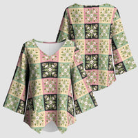 Seamless Pattern Maile and Pikake Lei Kimono Sleeve Blouse Squares Maile Leaf LT9 - Polynesian Pride