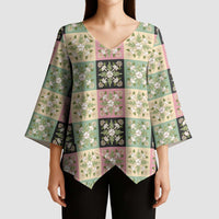 Seamless Pattern Maile and Pikake Lei Kimono Sleeve Blouse Squares Maile Leaf LT9 - Polynesian Pride