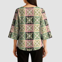 Seamless Pattern Maile and Pikake Lei Kimono Sleeve Blouse Squares Maile Leaf LT9 - Polynesian Pride
