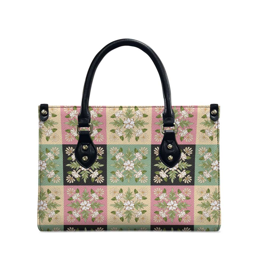 Seamless Pattern Maile and Pikake Lei Leather Bag Squares Maile Leaf - Polynesian Pride
