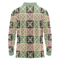 Seamless Pattern Maile and Pikake Lei Long Sleeve Polo Shirt Squares Maile Leaf LT9 - Polynesian Pride