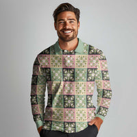 Seamless Pattern Maile and Pikake Lei Long Sleeve Polo Shirt Squares Maile Leaf LT9 - Polynesian Pride