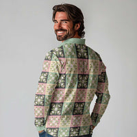 Seamless Pattern Maile and Pikake Lei Long Sleeve Polo Shirt Squares Maile Leaf LT9 - Polynesian Pride