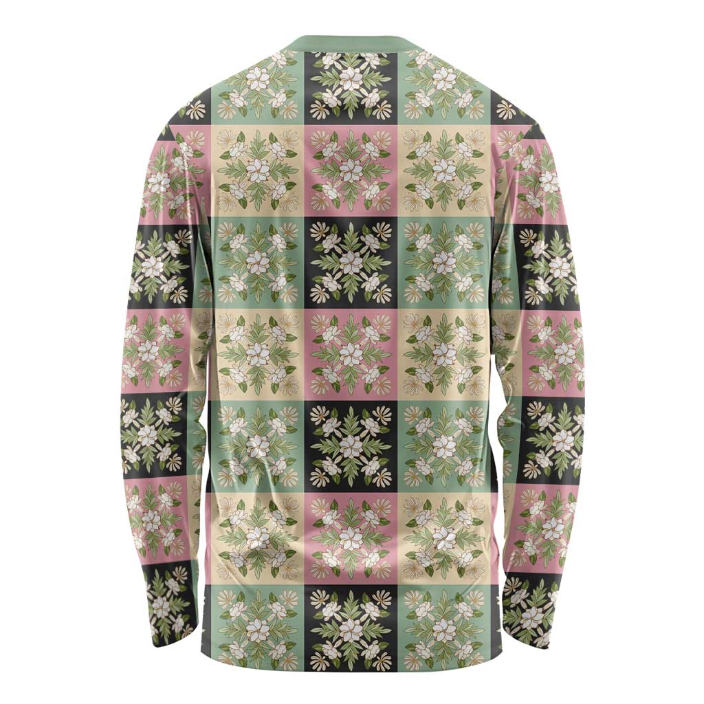 Seamless Pattern Maile and Pikake Lei Long Sleeve Shirt Squares Maile Leaf LT9 - Polynesian Pride