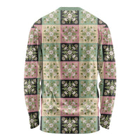 Seamless Pattern Maile and Pikake Lei Long Sleeve Shirt Squares Maile Leaf LT9 - Polynesian Pride