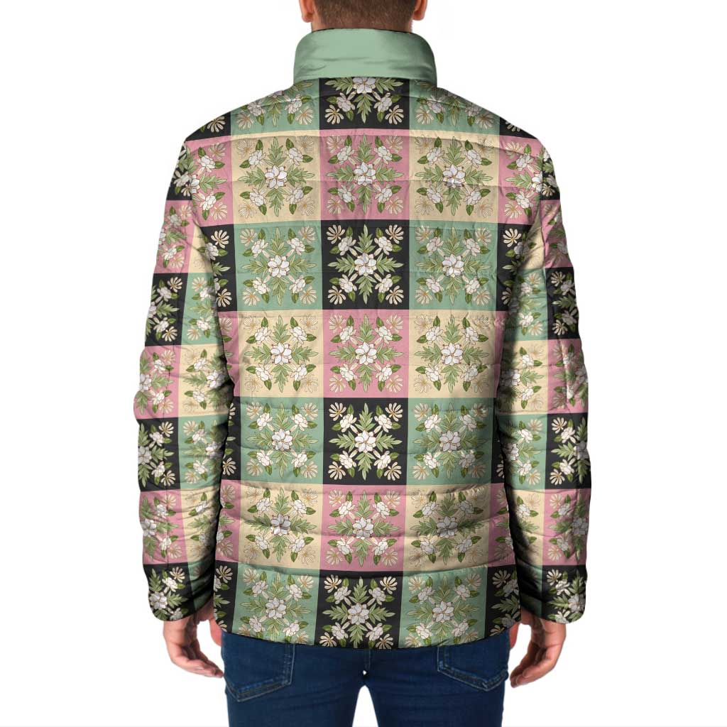 Seamless Pattern Maile and Pikake Lei Padded Jacket Squares Maile Leaf LT9 - Polynesian Pride