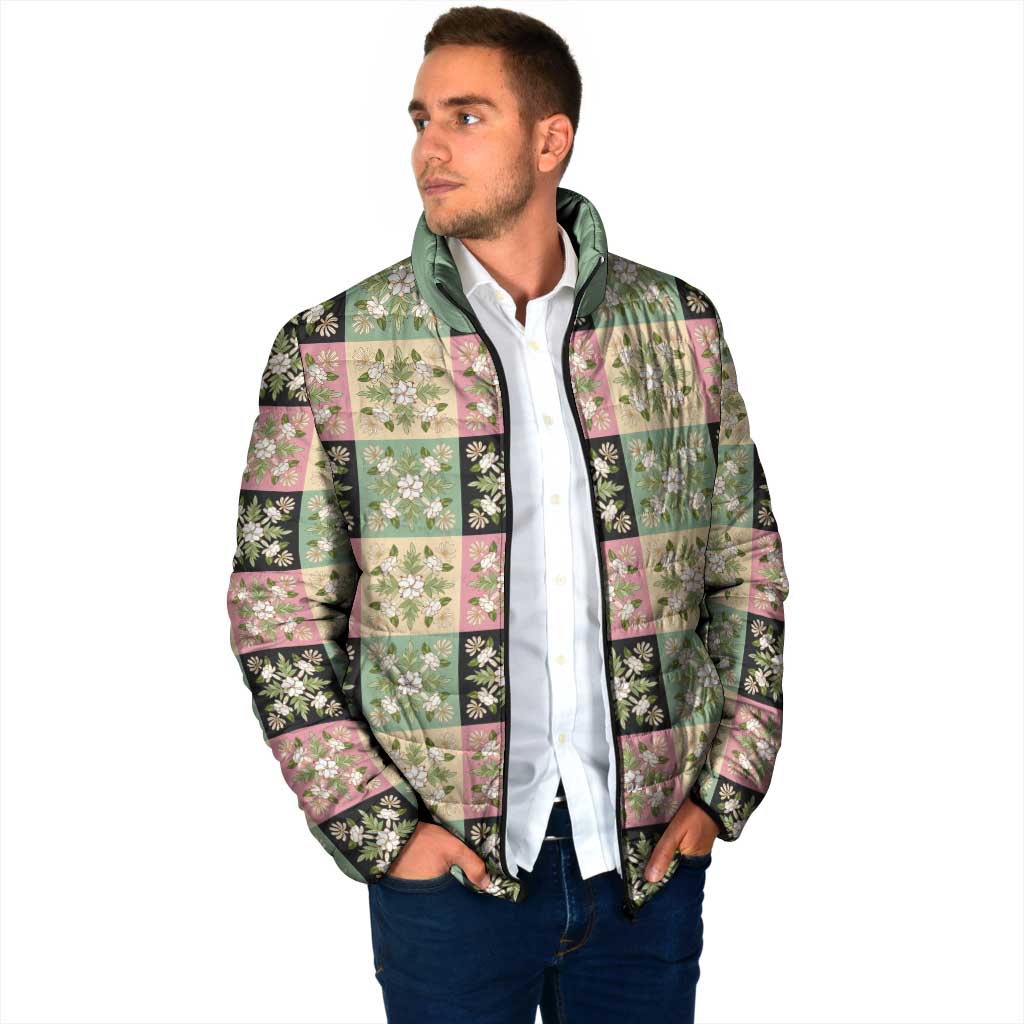 Seamless Pattern Maile and Pikake Lei Padded Jacket Squares Maile Leaf LT9 - Polynesian Pride