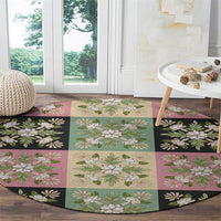 Seamless Pattern Maile and Pikake Lei Round Carpet Squares Maile Leaf - Polynesian Pride